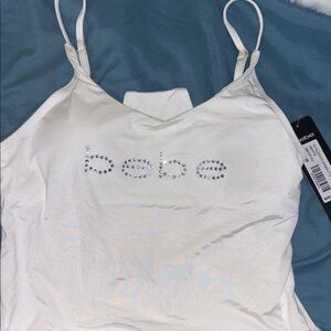 BEBE Plunging One Piece Rhinestone Swimsuit - White